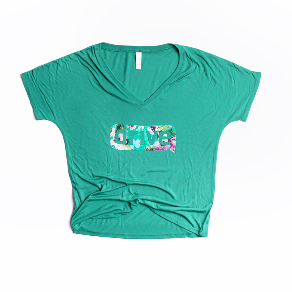 Drive Floral Bella + Canvas - Women’s Slouchy Short Sleeve V-Neck Tee