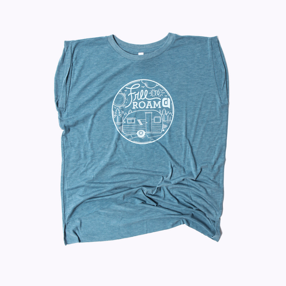 Free To Roam Women’s Flowy Muscle Tee With Rolled Cuffs