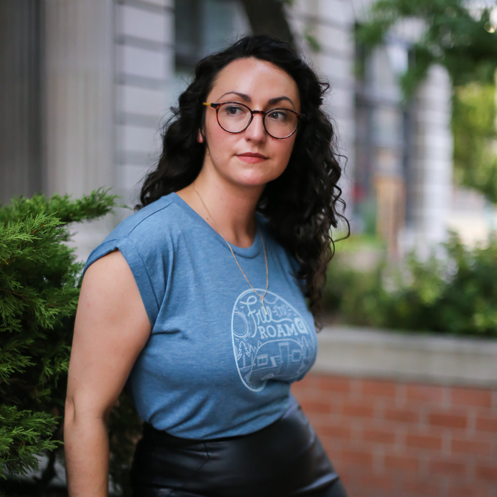 Free To Roam Women’s Flowy Muscle Tee With Rolled Cuffs